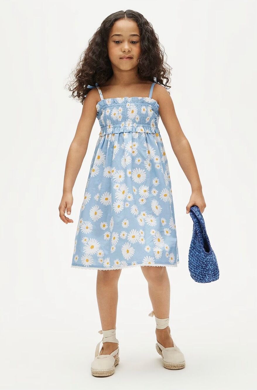 CREWCUTS Girls' smocked tie-shoulder dress in vintage daisy print NWT size 6
